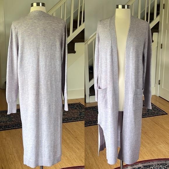 LOFT Open Front Long Knit Cardigan Spacedye Lavender NWT Size Small - Picture 2 of 12